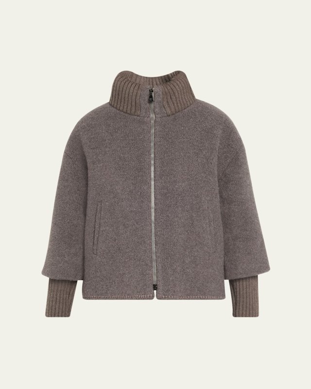 Alpaca Bouclé Jacket with Knitted Inserts